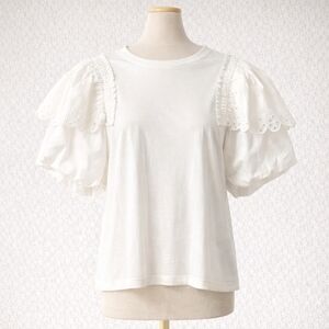 Oddi Sophia White Eyelet Puff Short Sleeve New Preppy Feminine Cotton Blouse